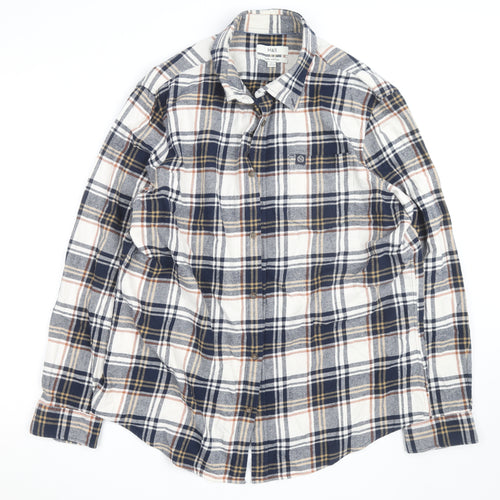 Marks and Spencer Men's Blue Plaid Cotton Flannel Shirt XL