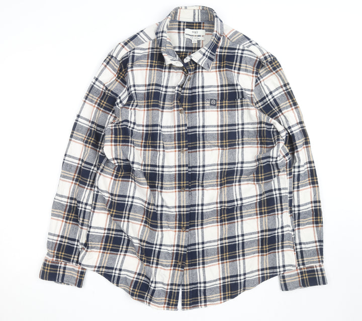 Marks and Spencer Men's Blue Plaid Cotton Flannel Shirt XL