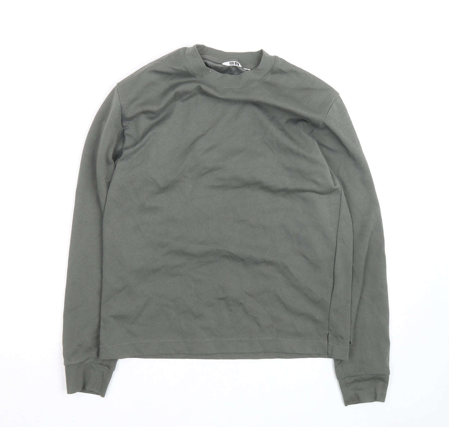 Uniqlo Men Grey XS Long Sleeve Crew Neck Cotton Casual Top