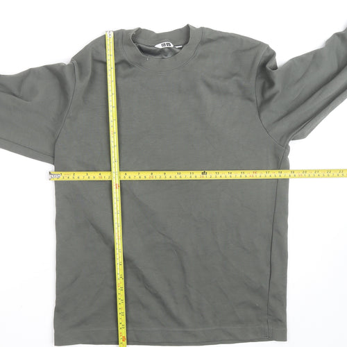 Uniqlo Men Grey XS Long Sleeve Crew Neck Cotton Casual Top