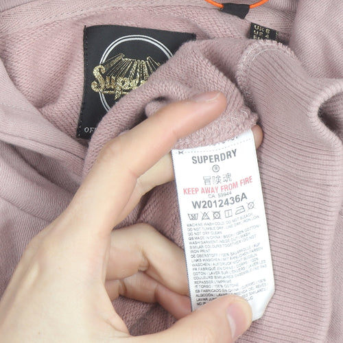 Superdry Womens Pink Hooded Pullover Sweatshirt UK 8 Rhinestone Logo