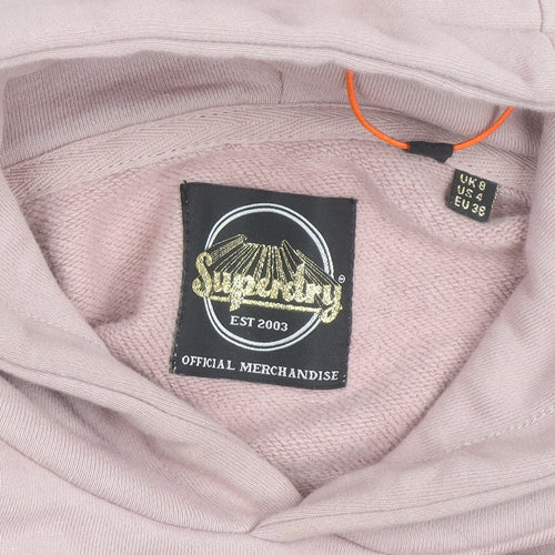 Superdry Womens Pink Hooded Pullover Sweatshirt UK 8 Rhinestone Logo