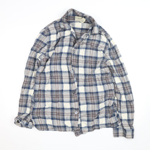 L.L. Bean Men's Blue Check Flannel Button-Up Shirt M Tall