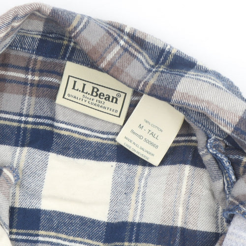 L.L. Bean Men's Blue Check Flannel Button-Up Shirt M Tall