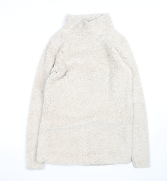 Missguided Women Beige Fleece Roll Neck Long Sleeve Pullover Jumper UK 6