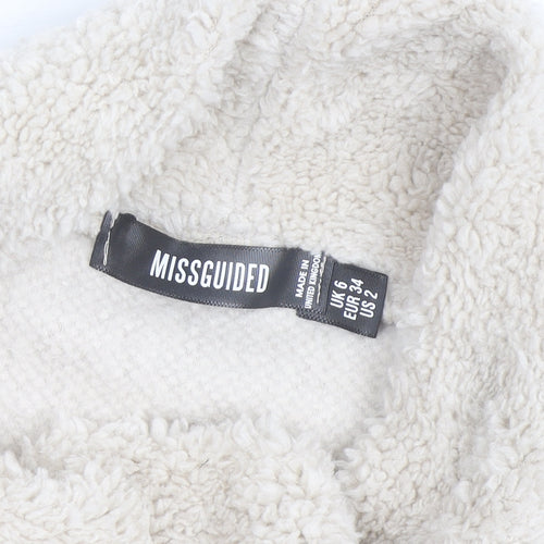 Missguided Women Beige Fleece Roll Neck Long Sleeve Pullover Jumper UK 6