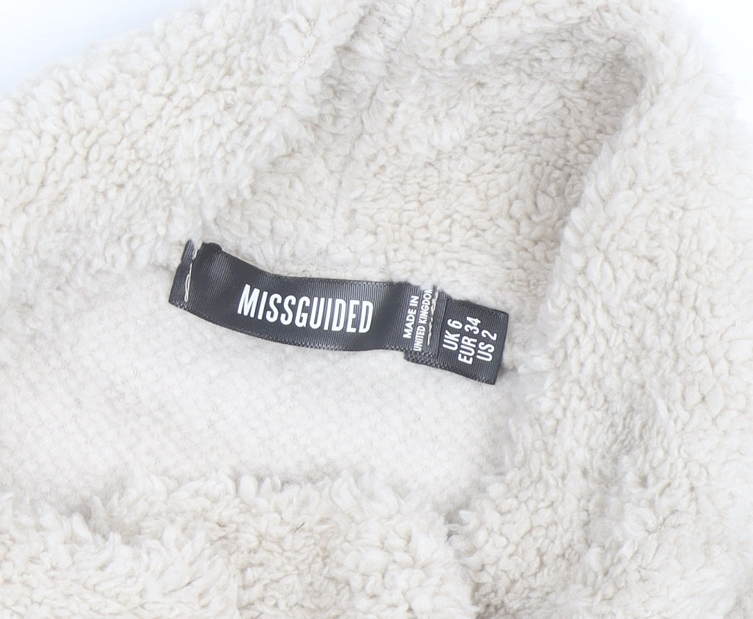 Missguided Women Beige Fleece Roll Neck Long Sleeve Pullover Jumper UK 6