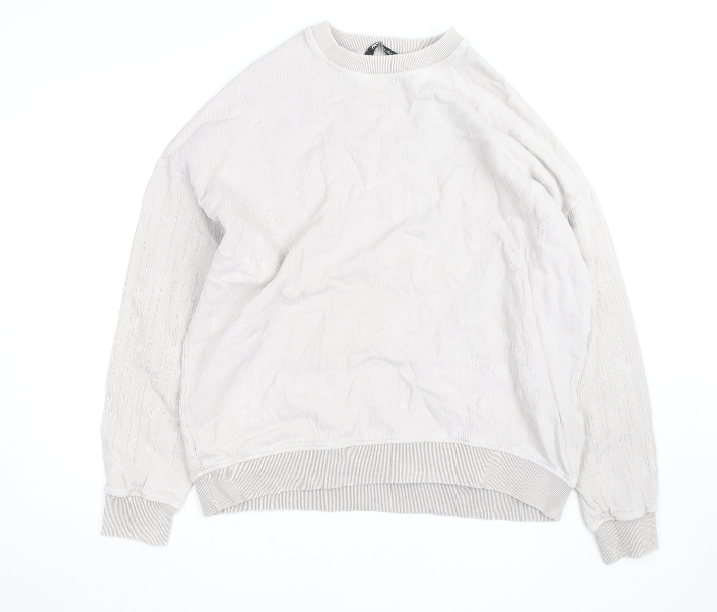 Zara Women Beige Pullover Sweatshirt Size L Relaxed Fit Cotton Blend