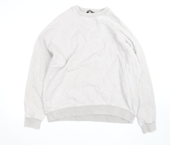 Zara Women Beige Pullover Sweatshirt Size L Relaxed Fit Cotton Blend