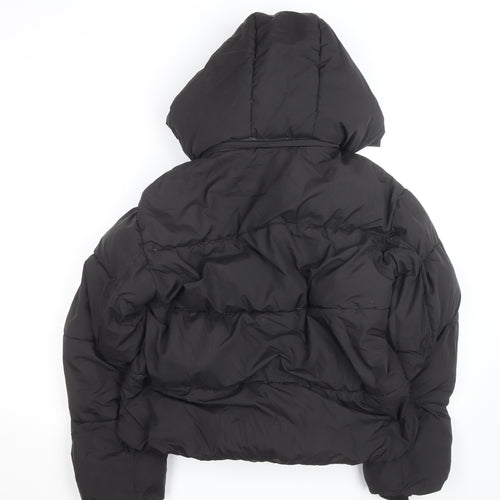 PUFFIT Womens Black Short Puffer Jacket Hooded Faux Fur Lined Size M