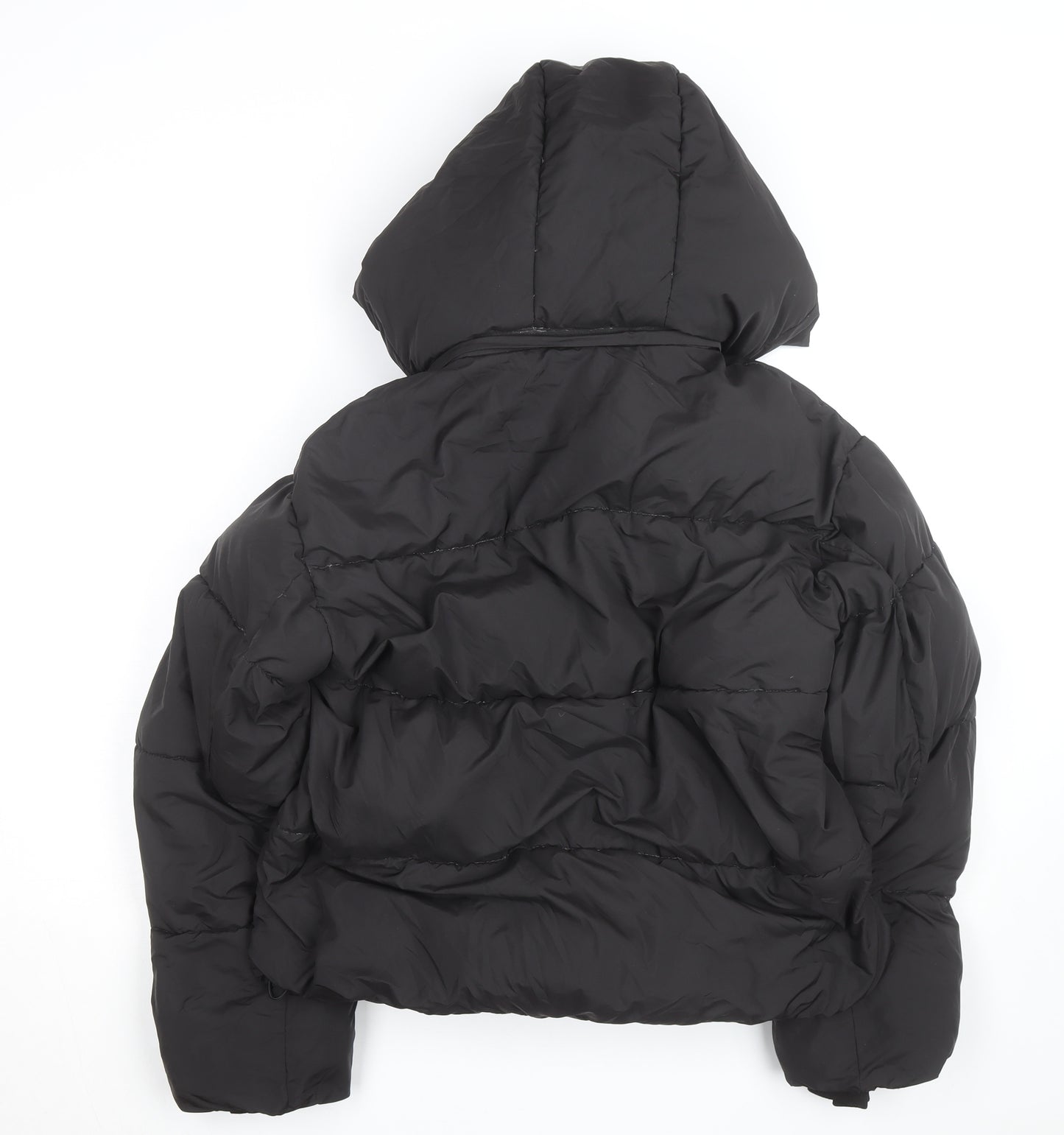 PUFFIT Womens Black Short Puffer Jacket Hooded Faux Fur Lined Size M