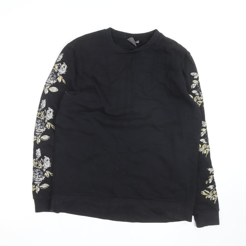 ASOS Women's Black Embroidered Floral Cotton Sweatshirt Size M