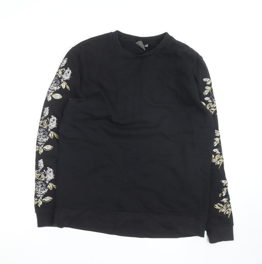 ASOS Women's Black Embroidered Floral Cotton Sweatshirt Size M