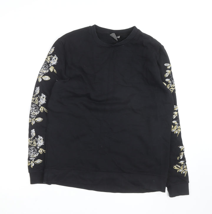ASOS Women's Black Embroidered Floral Cotton Sweatshirt Size M