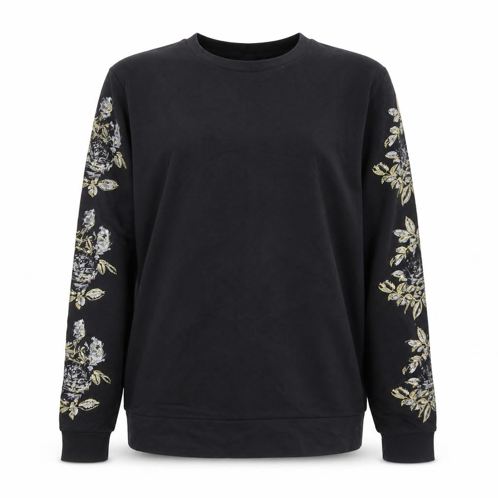 Front view of ASOS Women's Black Embroidered Floral Cotton Sweatshirt, size M