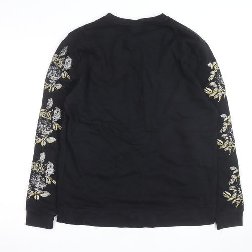 ASOS Women's Black Embroidered Floral Cotton Sweatshirt Size M