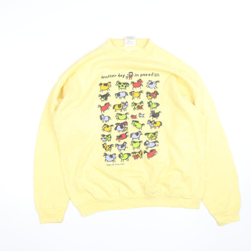 Tultex Men's Yellow Pullover Sweatshirt Large Graphic Print Vintage