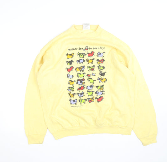 Tultex Men's Yellow Pullover Sweatshirt Large Graphic Print Vintage