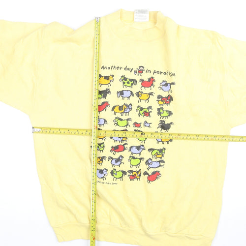 Tultex Men's Yellow Pullover Sweatshirt Large Graphic Print Vintage