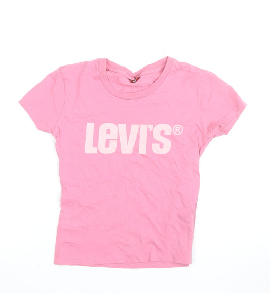 Levi's Girls Pink Crew Neck Short Sleeve Cotton Logo T-Shirt Size S