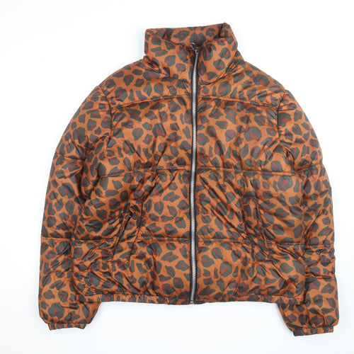 Lefties Women's Brown Leopard Print Puffer Jacket Size 14