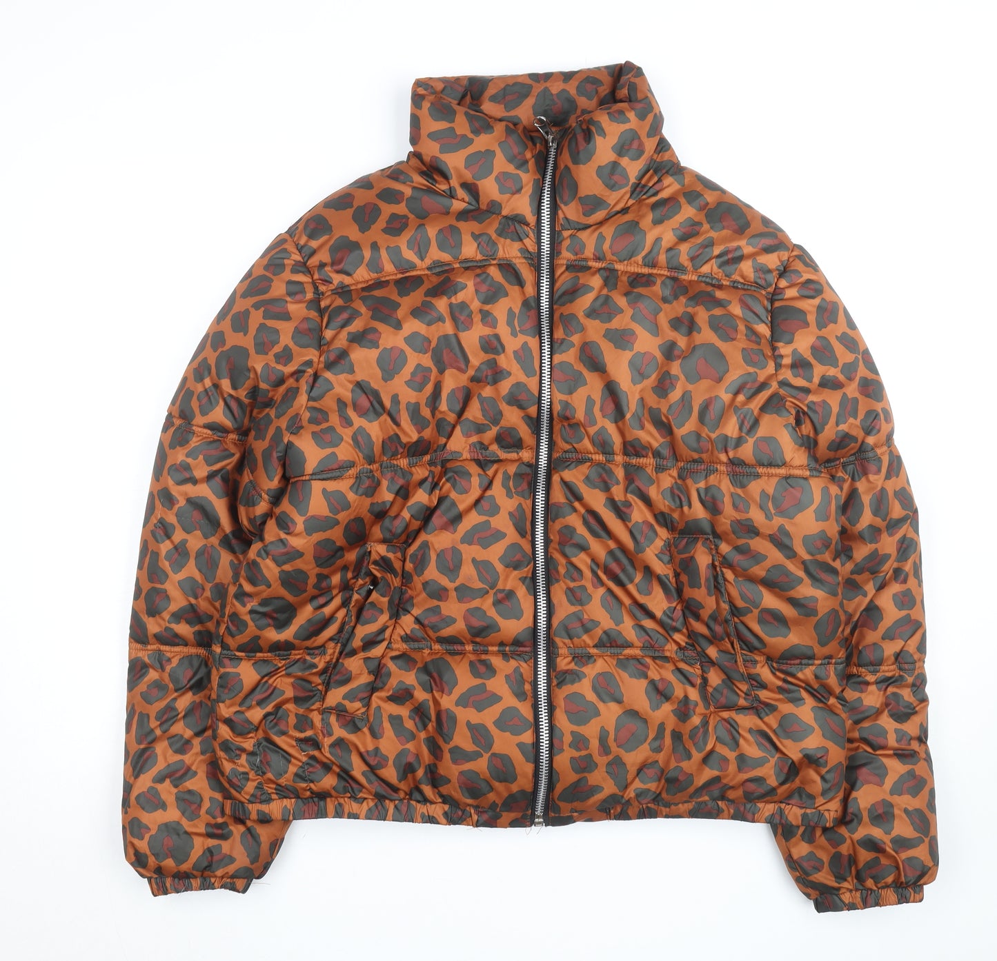 Lefties Women's Brown Leopard Print Puffer Jacket Size 14