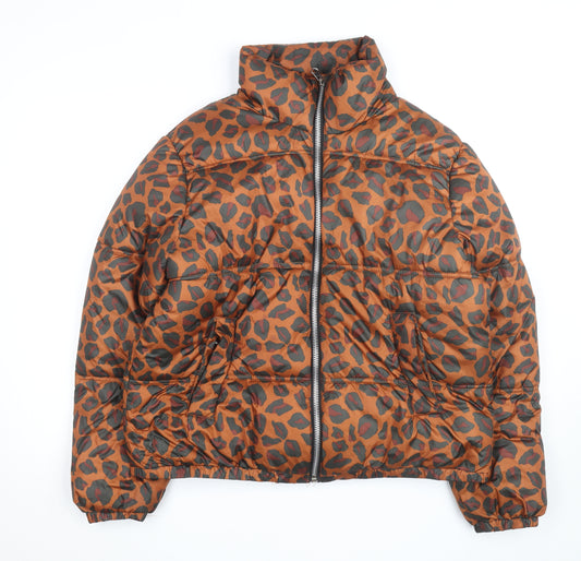 Lefties Women's Brown Leopard Print Puffer Jacket Size 14