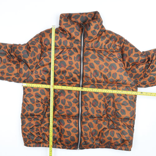 Lefties Women's Brown Leopard Print Puffer Jacket Size 14