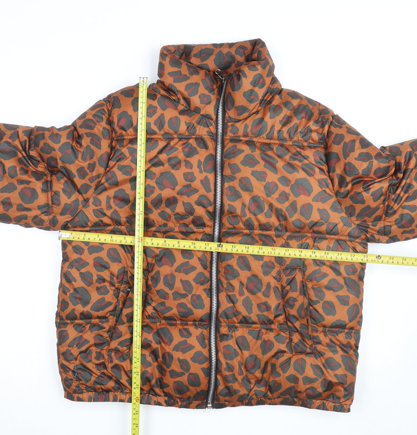 Lefties Women's Brown Leopard Print Puffer Jacket Size 14