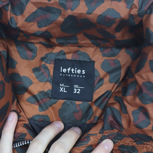 Lefties Women's Brown Leopard Print Puffer Jacket Size 14