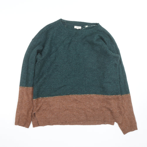 Fat Face Women's Green Brown Colour Block Wool Blend Jumper Size 12