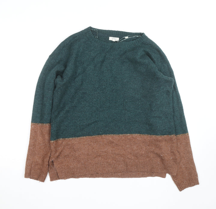 Fat Face Women's Green Brown Colour Block Wool Blend Jumper Size 12