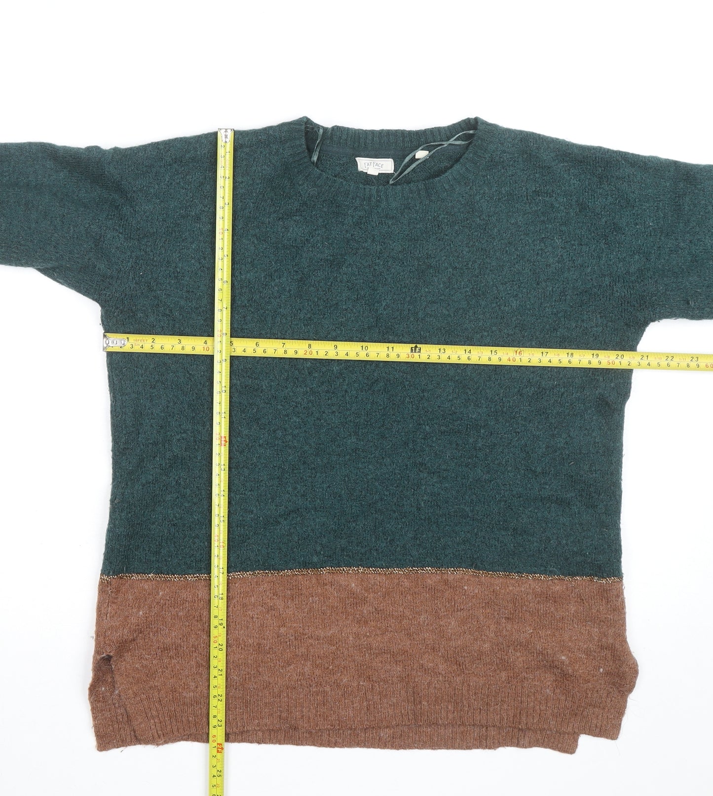 Fat Face Women's Green Brown Colour Block Wool Blend Jumper Size 12