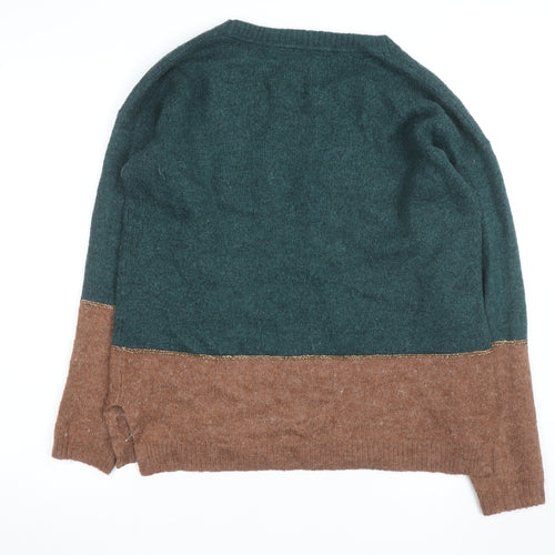 Fat Face Women's Green Brown Colour Block Wool Blend Jumper Size 12