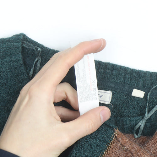 Fat Face Women's Green Brown Colour Block Wool Blend Jumper Size 12