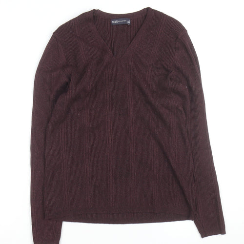 Marks and Spencer Women's Brown V-Neck Knit Jumper Size 14
