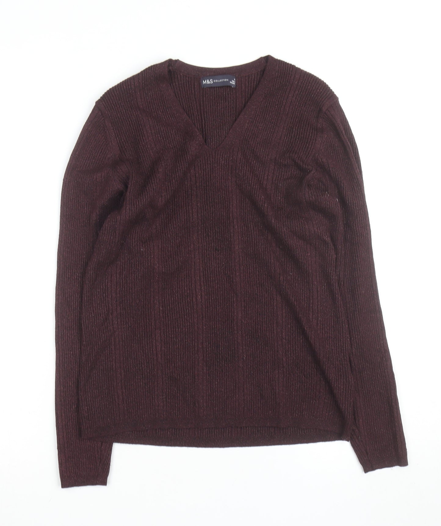 Marks and Spencer Women's Brown V-Neck Knit Jumper Size 14