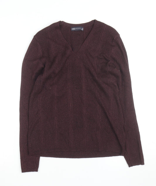 Marks and Spencer Women's Brown V-Neck Knit Jumper Size 14