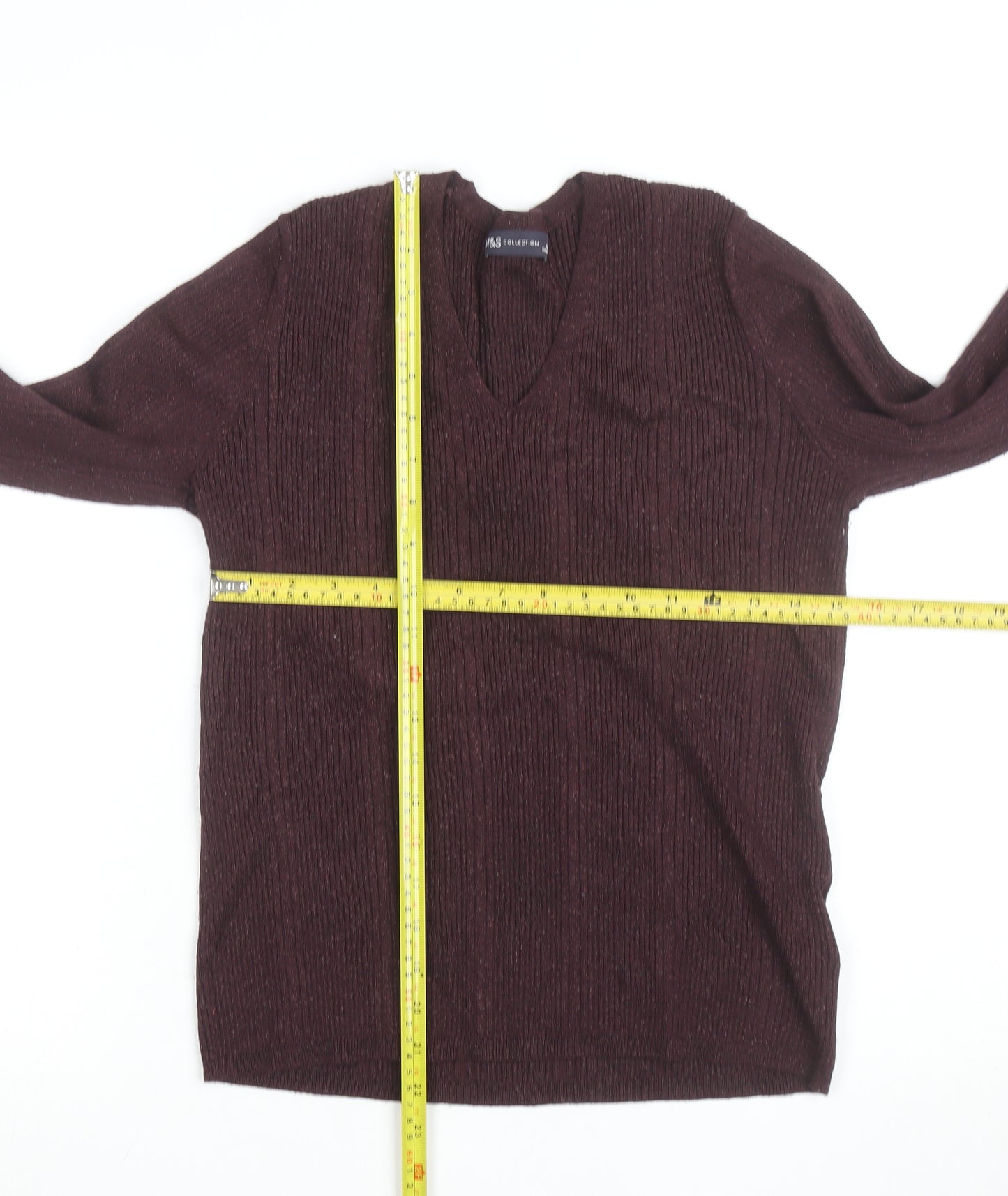 Marks and Spencer Women's Brown V-Neck Knit Jumper Size 14