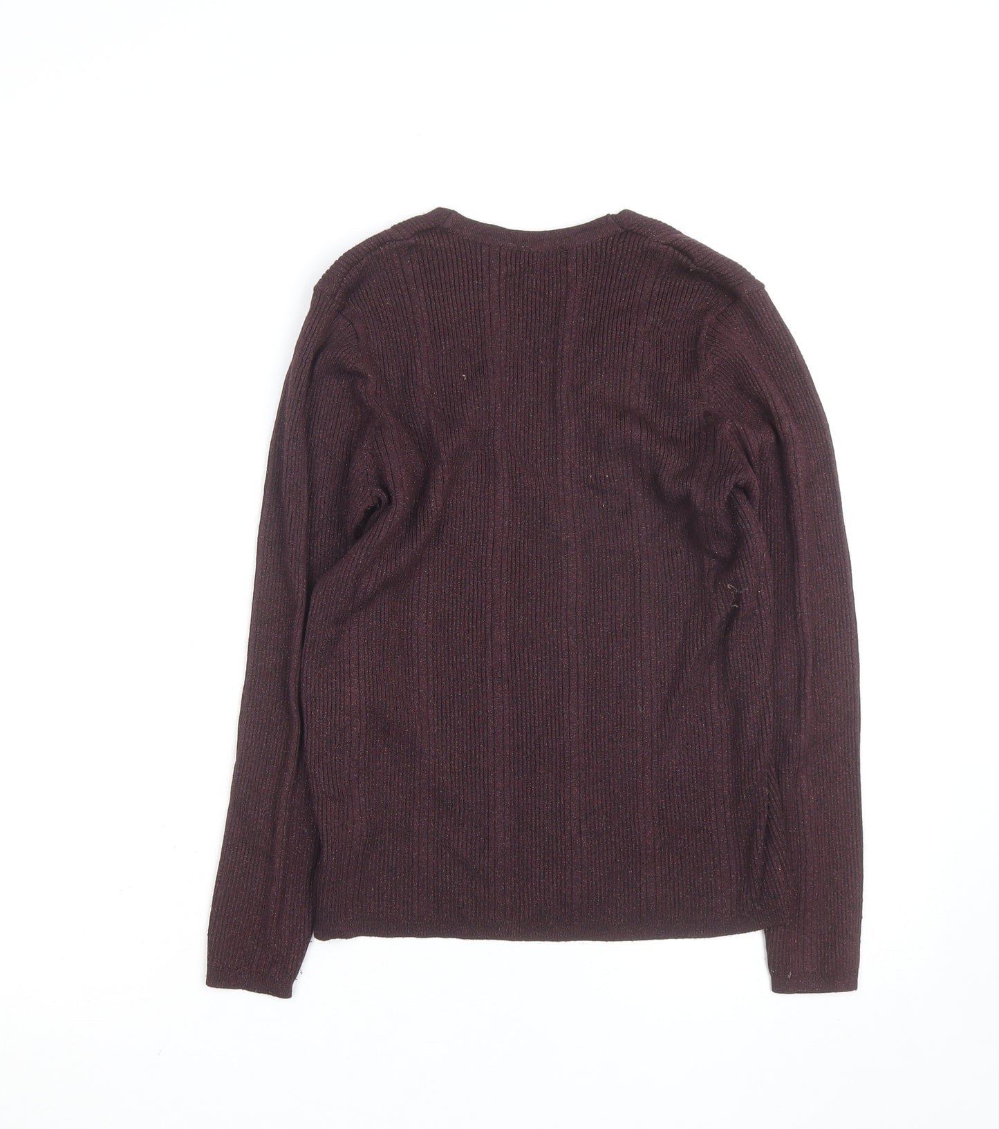 Marks and Spencer Women's Brown V-Neck Knit Jumper Size 14