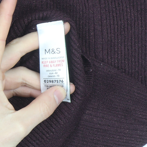 Marks and Spencer Women's Brown V-Neck Knit Jumper Size 14