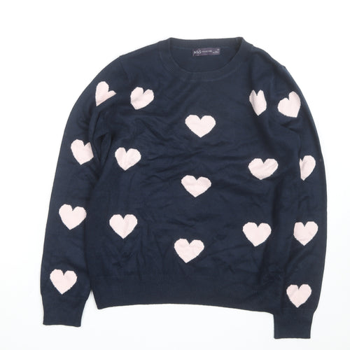 Marks and Spencer Women Blue Heart Knit Pullover Jumper Size 10