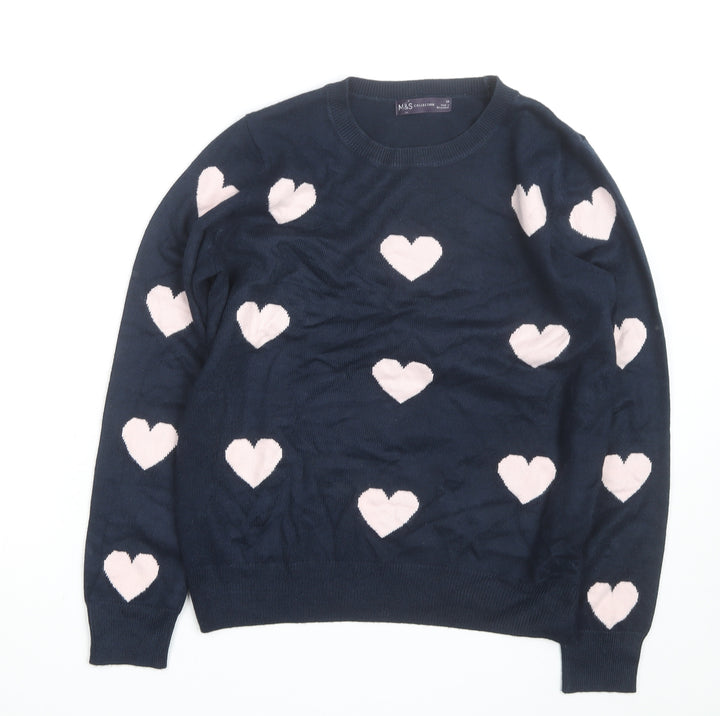 Marks and Spencer Women Blue Heart Knit Pullover Jumper Size 10