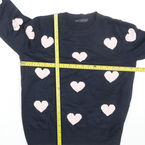 Marks and Spencer Women Blue Heart Knit Pullover Jumper Size 10