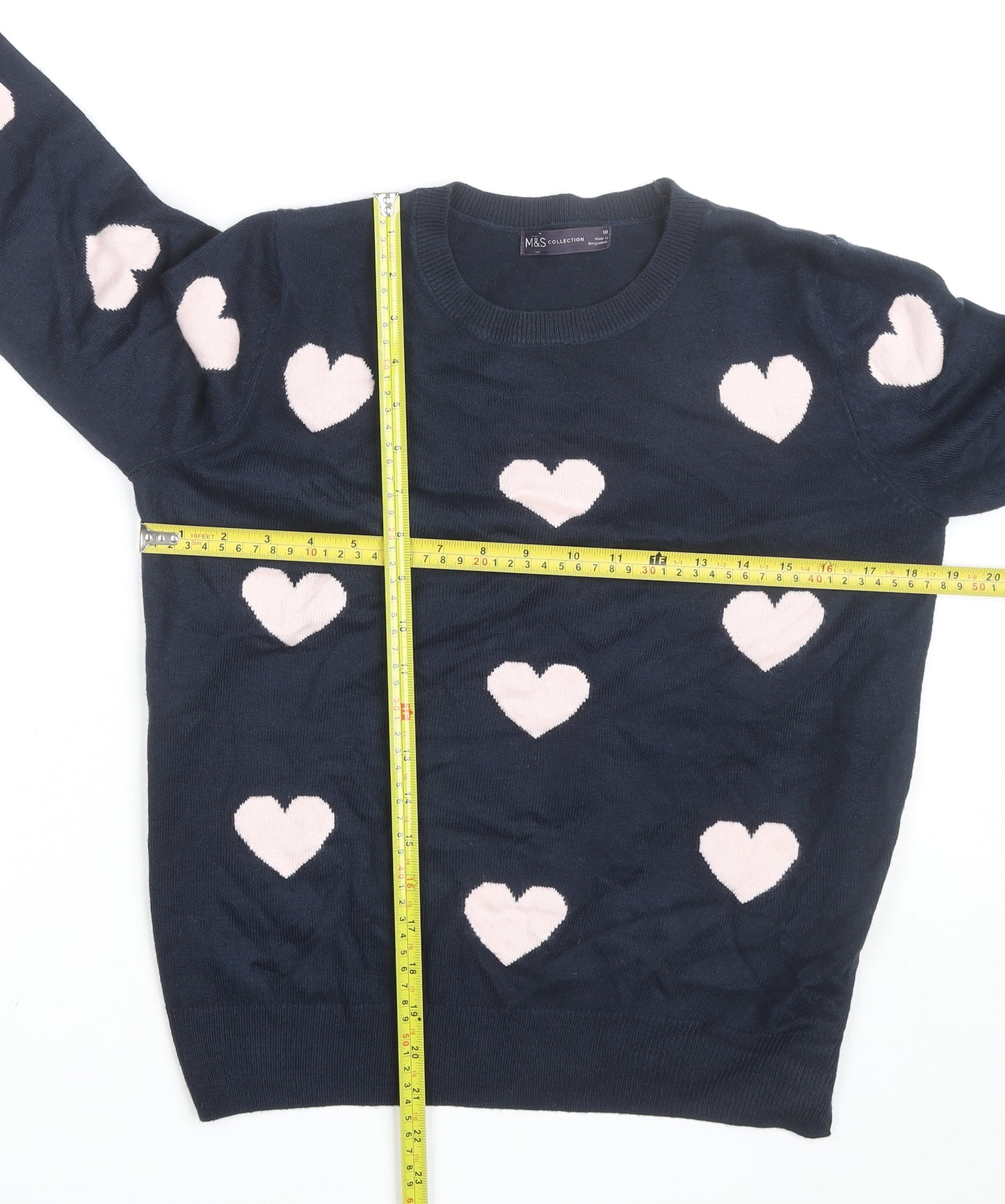 Marks and Spencer Women Blue Heart Knit Pullover Jumper Size 10