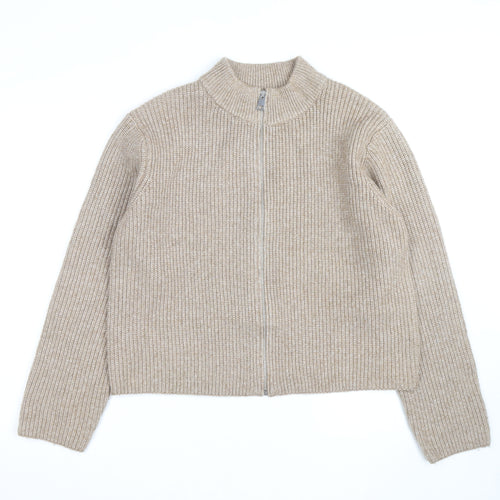 Marks and Spencer Womens Beige Full Zip Wool Blend Jumper L