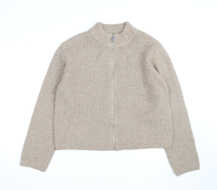 Marks and Spencer Womens Beige Full Zip Wool Blend Jumper L