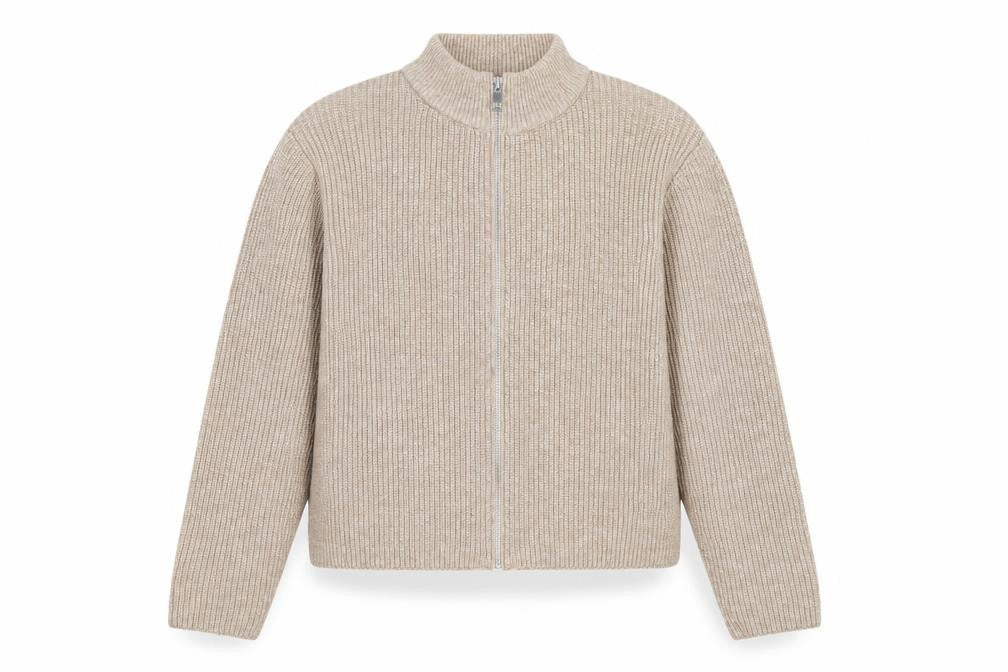 Front view of Marks & Spencer women’s beige full zip wool blend jumper l