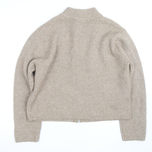 Marks and Spencer Womens Beige Full Zip Wool Blend Jumper L