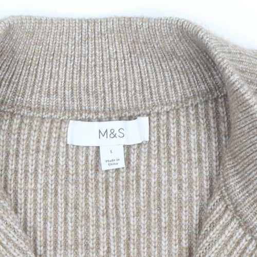 Marks and Spencer Womens Beige Full Zip Wool Blend Jumper L